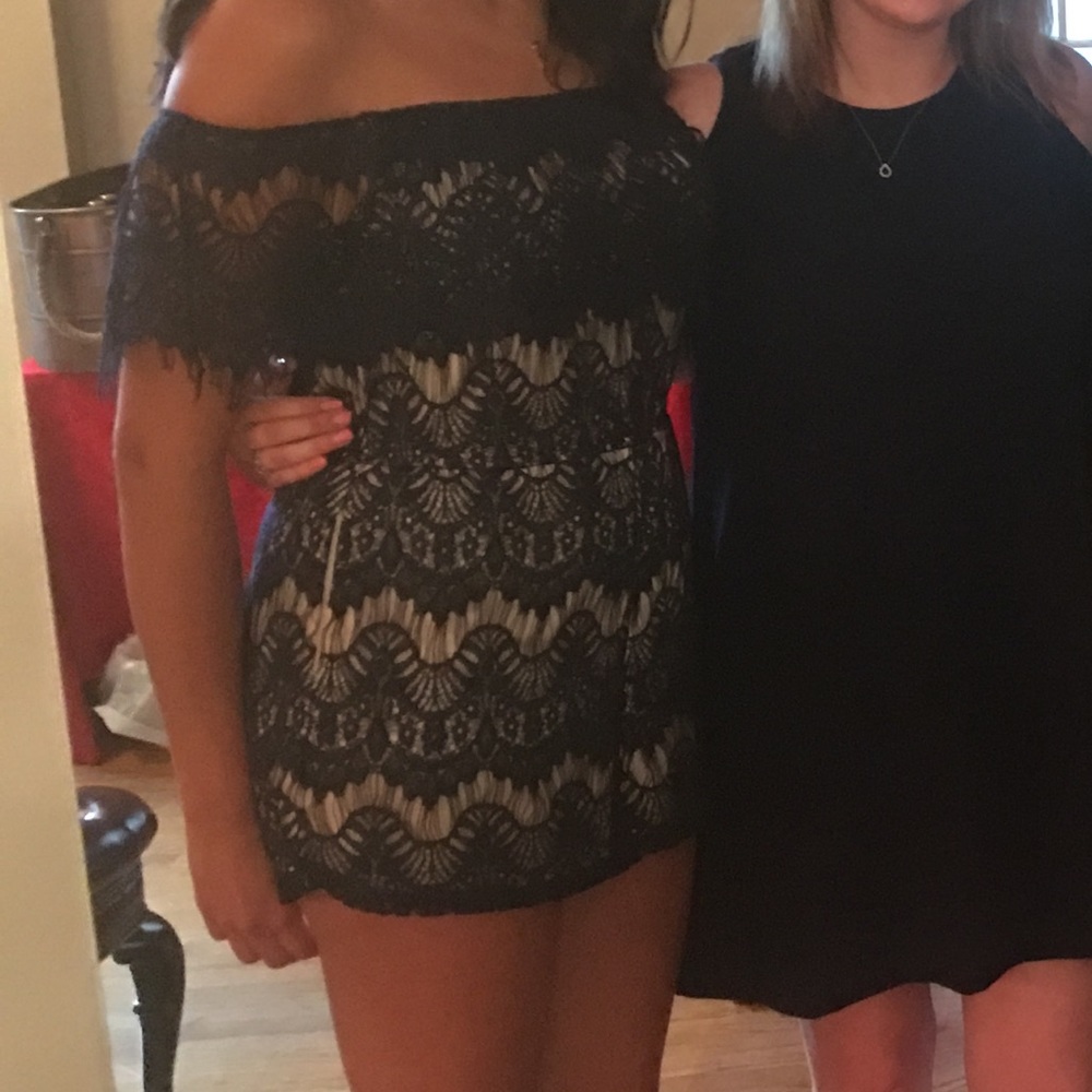 Navy Lace Romper